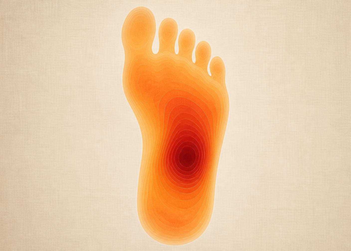 Illustrative near infrared tissue map showing a subsurface low oxygenation zone rendered as warm contour bands